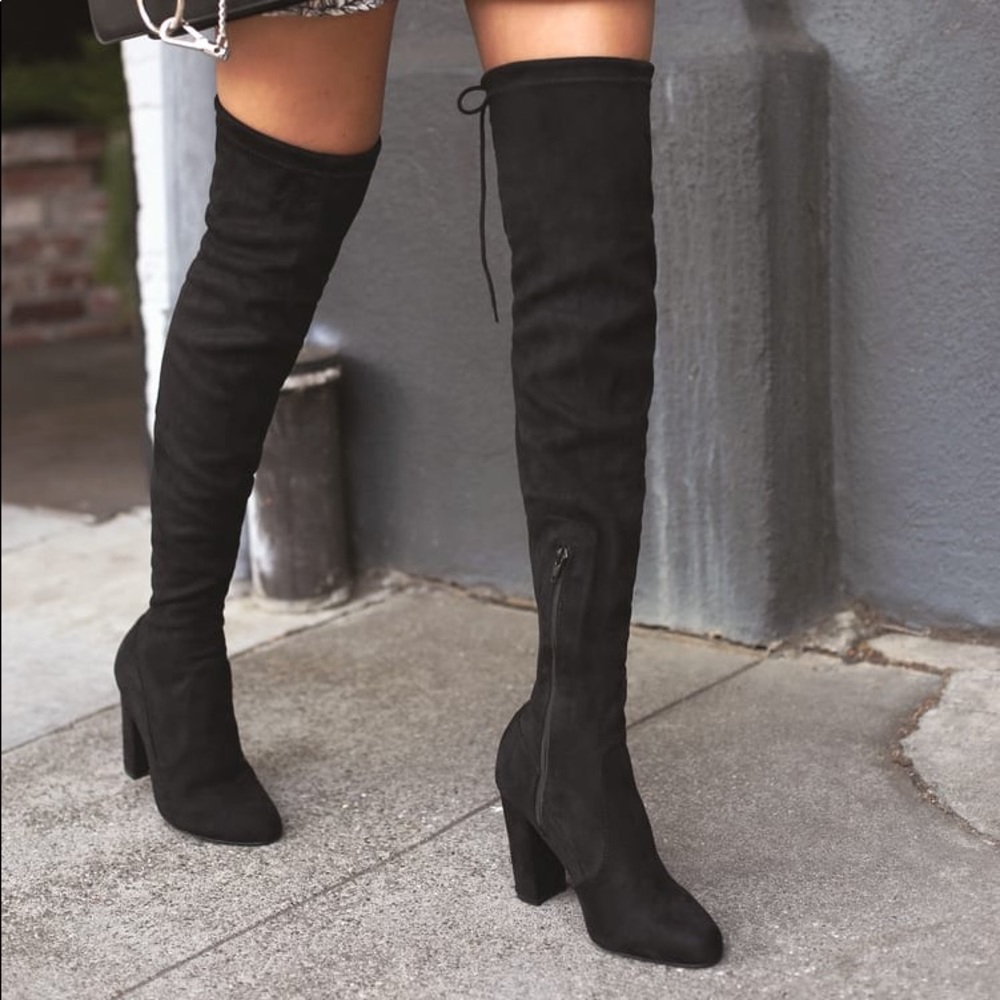 Lulus Black Suede Over the Knee Boots